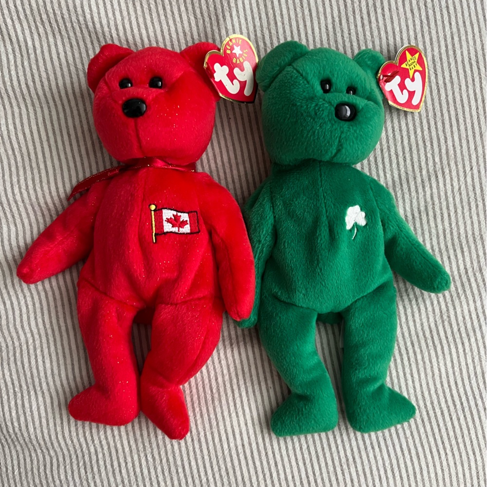 Ty Beanie Babies Red and Green Plush Bears